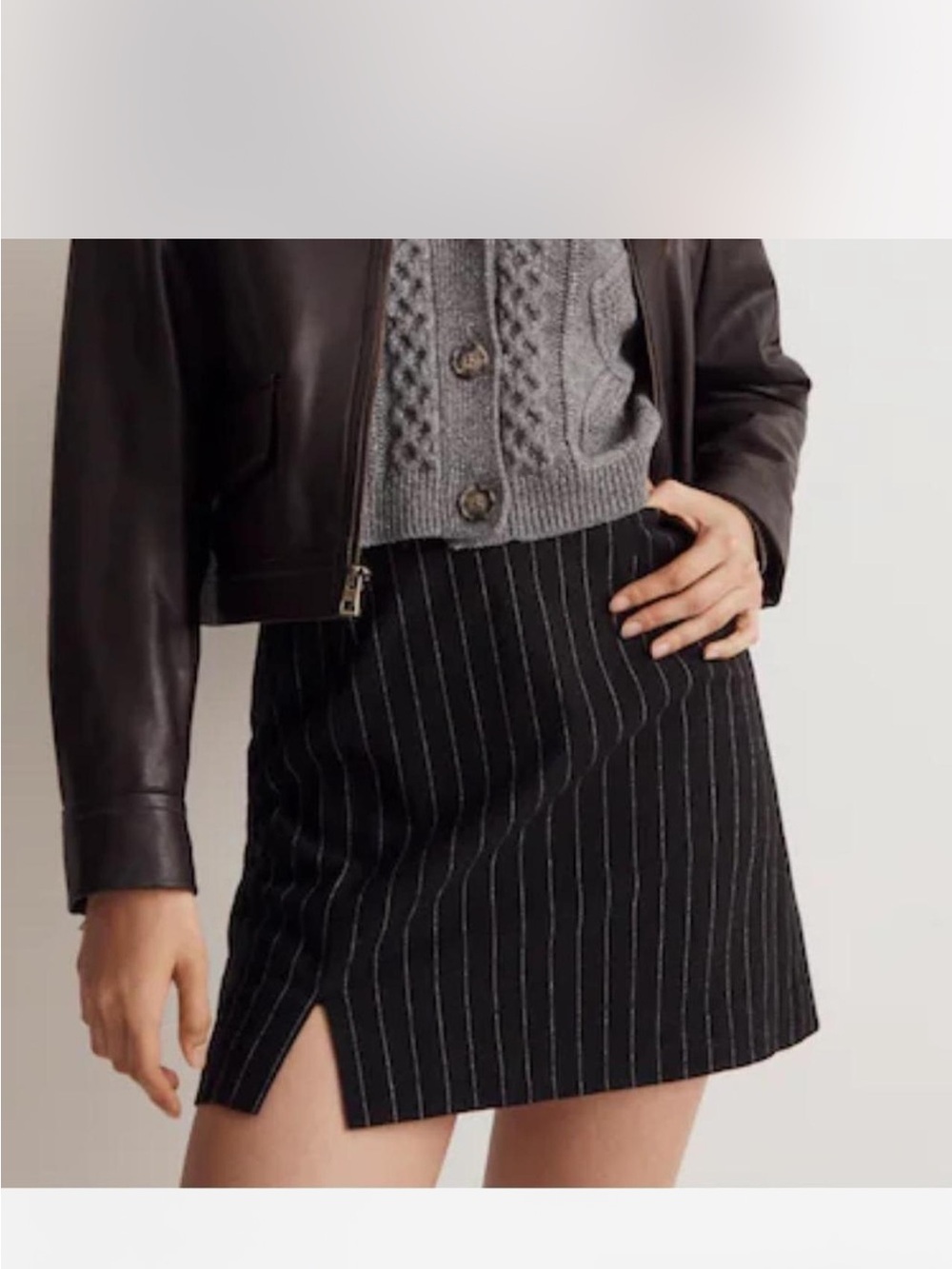 Madewell Black Pinstripe Mini Skirt with Side Slit